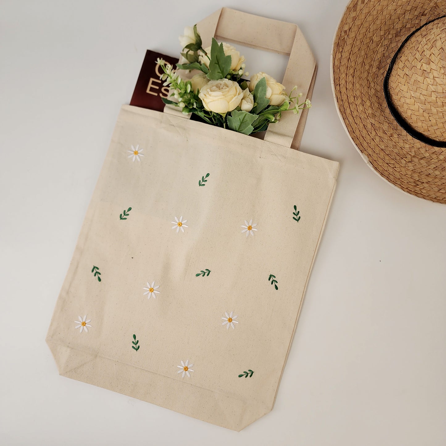 Floral Embroidered Tote Bag