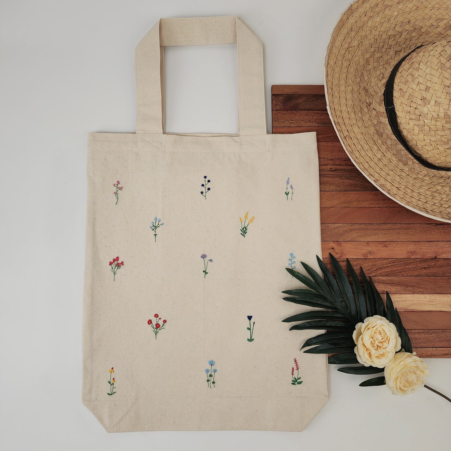 Floral Embroidered Tote Bag