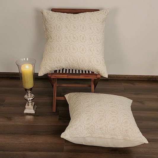 Set, floral, Cushion cover, gifting , festival , kasavu , traditional , white, off white, kinari, cream, golden , zari, embroidery , bed decor, sofa decor