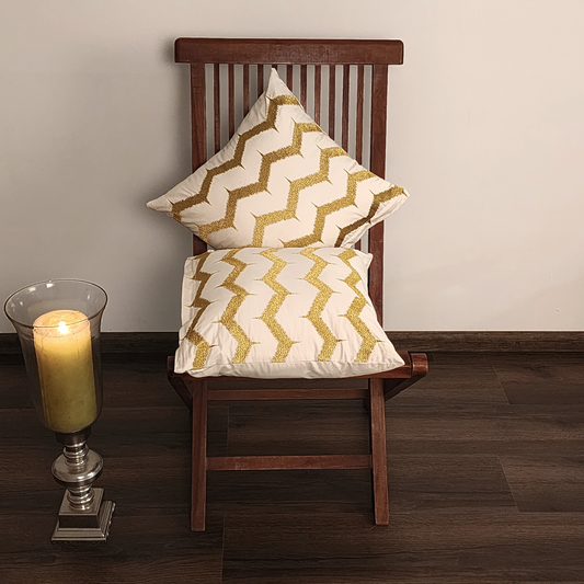 Set, floral, Cushion cover, gifting , festival , kasavu , traditional , white, off white, kinari, cream, golden , zari, embroidery , bed decor, sofa decor, zig zag , pattern,