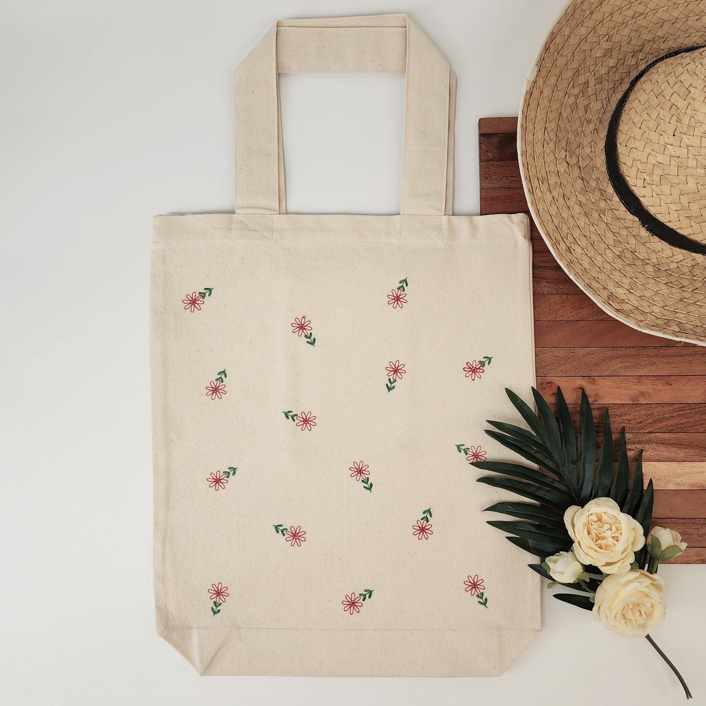Floral Embroidered Tote Bag