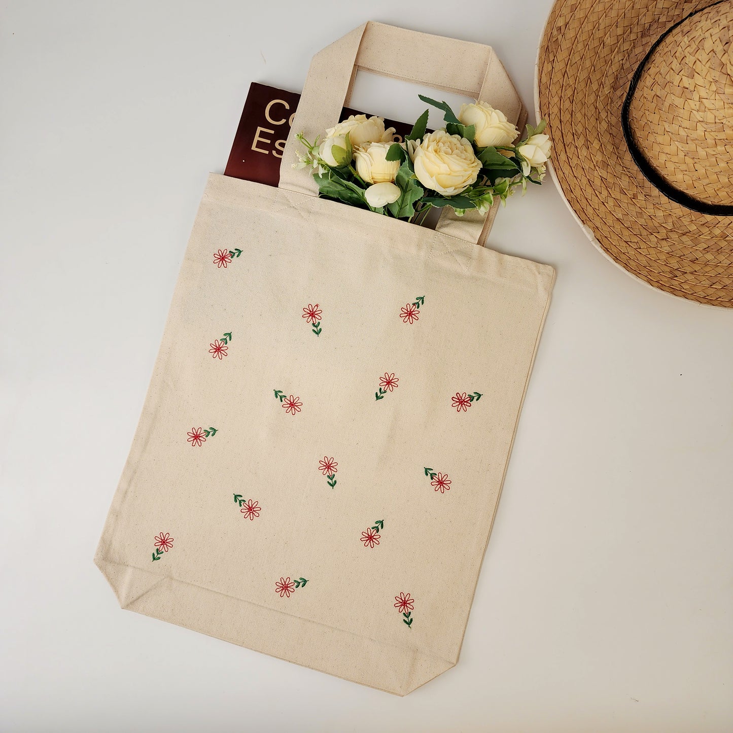 Floral Embroidered Tote Bag
